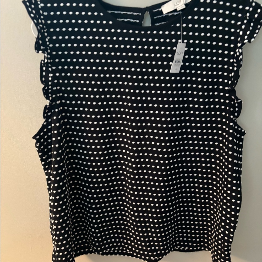 LOFT Black and White Ruffled Blouse, NWT!!